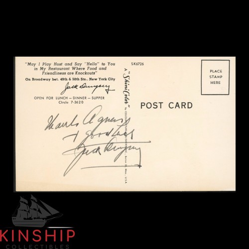 Jack dempsey signed postcard - jack,