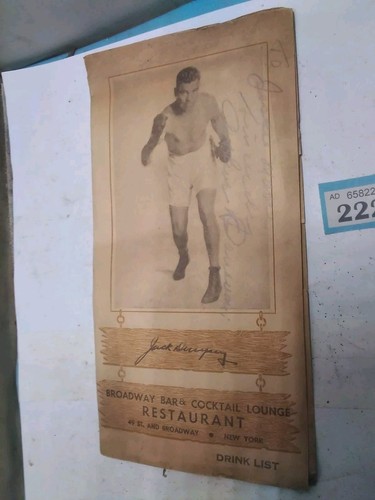 Jack dempsey signed drinks - dempsey,